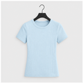 Women Short Sleeve Crewneck Ribbed Knit Slim Fitted Shirts Summer Tops Basic Tee Casual 2026 Spring Outfits Clothes - front v