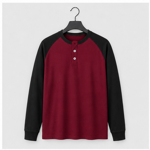 Men Men's Henley Shirt Fall Crewneck Color Block Slim Fit Long Sleeve T Shirts Button Up Tees - front view