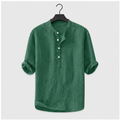 Mens Linen Shirts Casual Cotton 3/4 Sleeve Regular-Fit Henley T-Shirt Summer Lightweight Beach Yoga Tops - front view