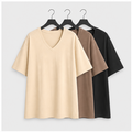 3 Pack Women's Oversized Cotton T-Shirts V Neck Loose Fit Casual Workout Tees Soft Short Sleeve Tops - front view