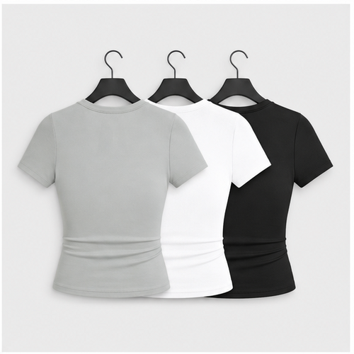 3 Pack Basic Tees for Women - Crew Neck Slim Fit Tight T Shirts Cute Y2K Trendy Crop Tops Clothes for Casual Summer - back vi