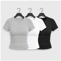 3 Pack Basic Tees for Women - Crew Neck Slim Fit Tight T Shirts Cute Y2K Trendy Crop Tops Clothes for Casual Summer - front v