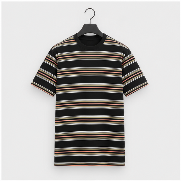 Men's Fashion Loose Fit Crewneck Stripe T-Shirt - front view