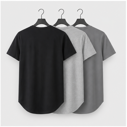 Men Mens 3 Pack Crewneck T-Shirts Multipack Short Sleeve Hipster Hip Hop Longline Classic Tee Tops - back view