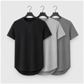 Men Mens 3 Pack Crewneck T-Shirts Multipack Short Sleeve Hipster Hip Hop Longline Classic Tee Tops - front view